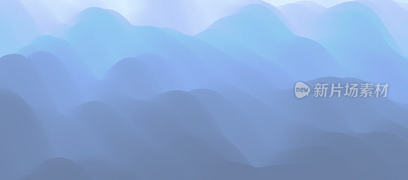 蓝色的抽象背景。带有波浪的现实景观。封面设计模板。3 d矢量插图。